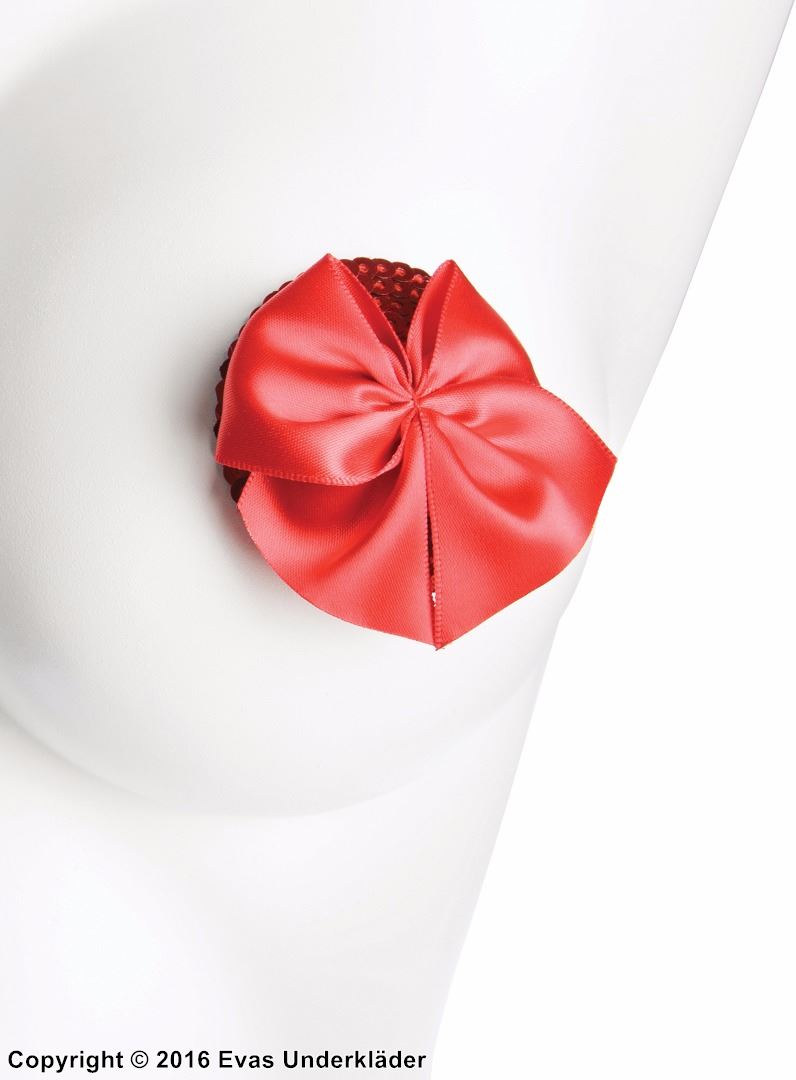 Self-adhesive nipple cover/patch, big bow, sequins